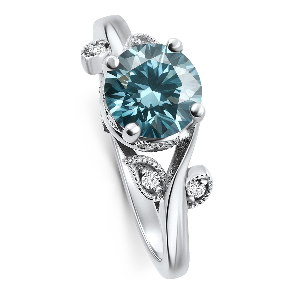 1.67Ct Blue Diamond Mary Ring Vine Engagement Ring 14k White Gold Lab Grown (Blue, VS)