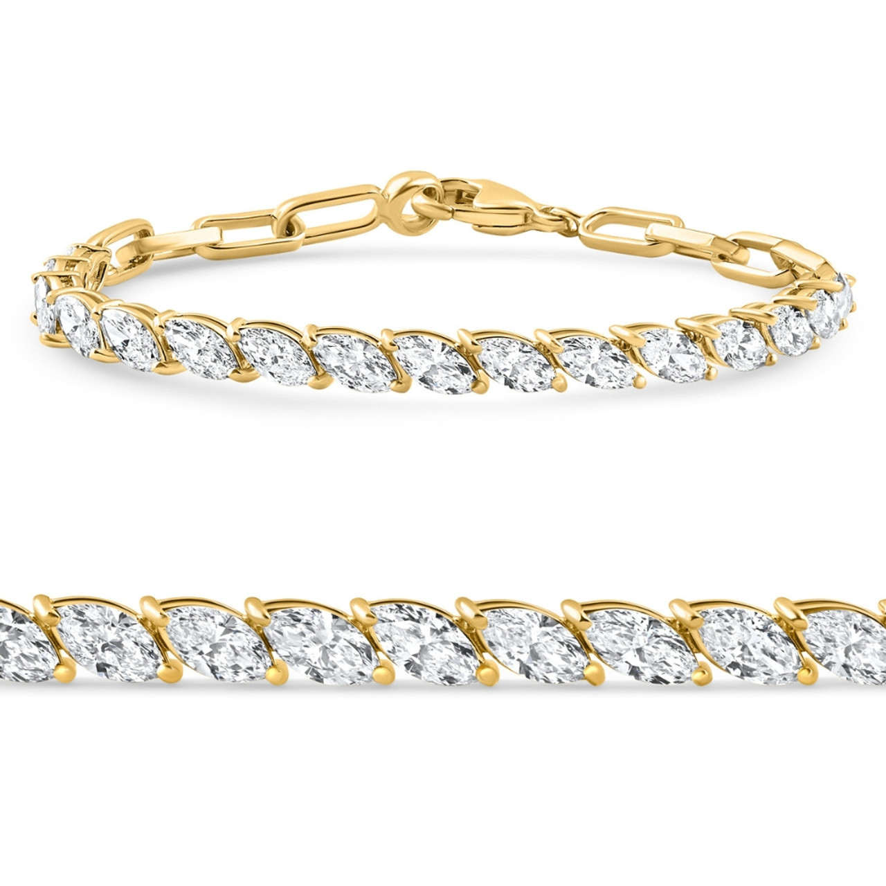5 1/2Ct Marquise Diamond Tennis Bracelet Yellow Gold Lab Grown 14k 7" (E-F, VS)