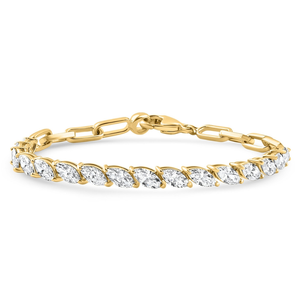 5 1/2Ct Marquise Diamond Tennis Bracelet Yellow Gold Lab Grown 14k 7" (E-F, VS)