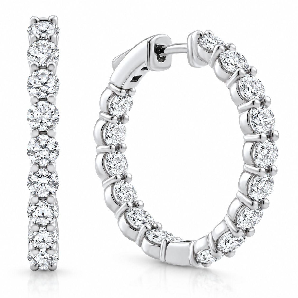 3Ct Diamond Lab Grown Inside Outside Hoops 14k Gold Eearrings 1" Tall (E-F, VS)