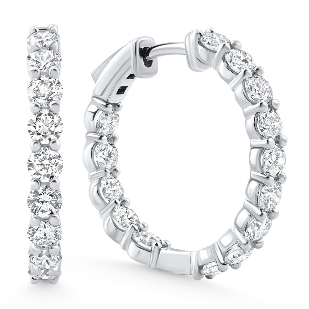 3Ct Diamond Lab Grown Inside Outside Hoops 14k Gold Eearrings 1" Tall (E-F, VS)