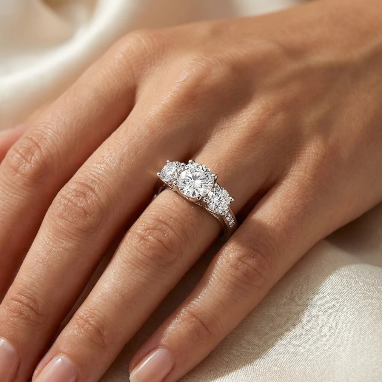 2Ct Three Stone Diamond Anniversary Engagement Ring 14k Gold or Pt Lab Grown (E-F, VS)