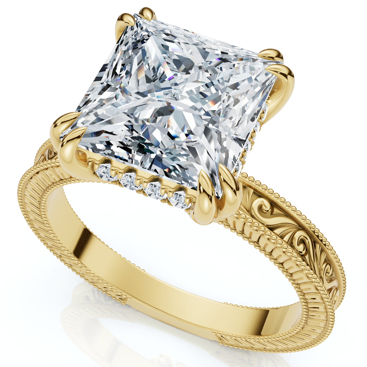 Certified 2 1/2Ct Princess Cut Louve Diamond Engagement Ring 14k Gold Lab Grown (E-F, VS)