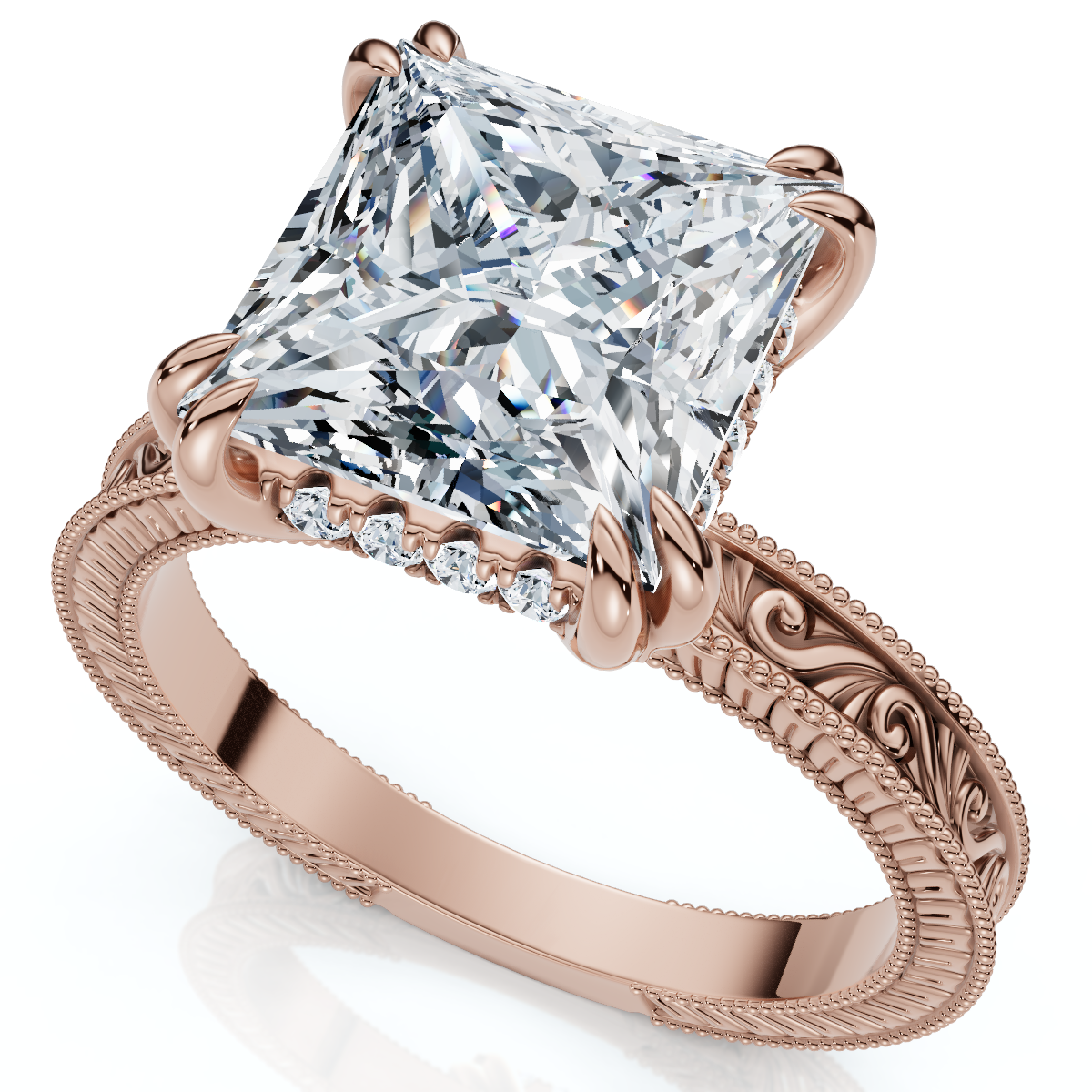 Certified 2 1/2Ct Princess Cut Louve Diamond Engagement Ring 14k Gold Lab Grown (E-F, VS)
