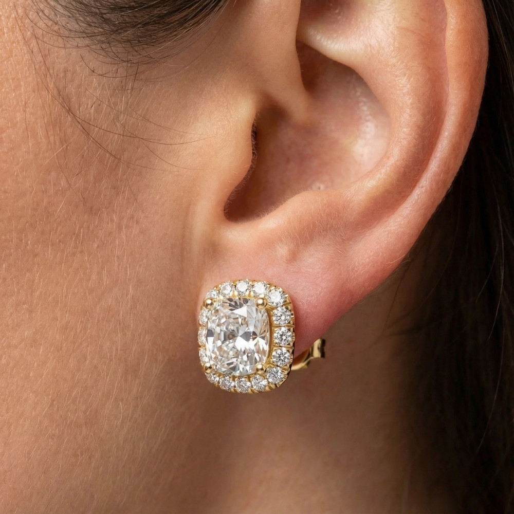 Certified 5.80Ct Cushion Cut Diamond Halo Studs 14k Gold Women's Earrings (E-F, VS)