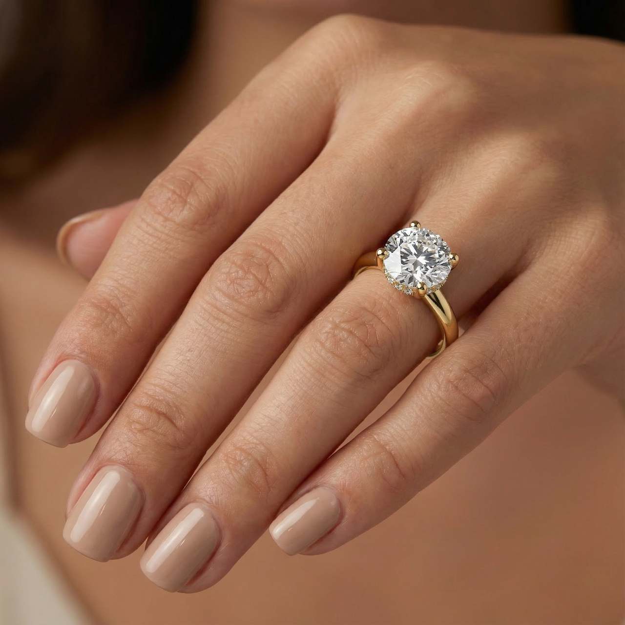 Certified 3 1/10Ct Hidden Halo Diamond Engagement Ring 14k Gold Lab Grown (E-F, VS)