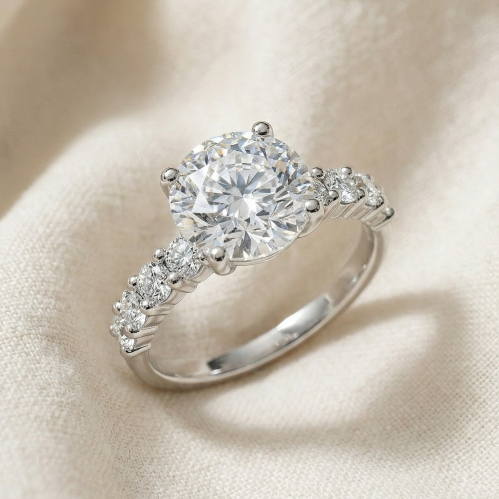 Certified 3Ct Danica Diamond Engagement Ring 14k Gold or PT Lab Grown (E-F, VS)
