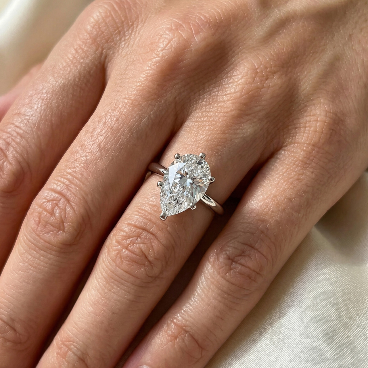 Certified 5Ct Pear Solitaire Diamond Engagement Ring 14k Gold or PT Lab Grown (E-F, VS)