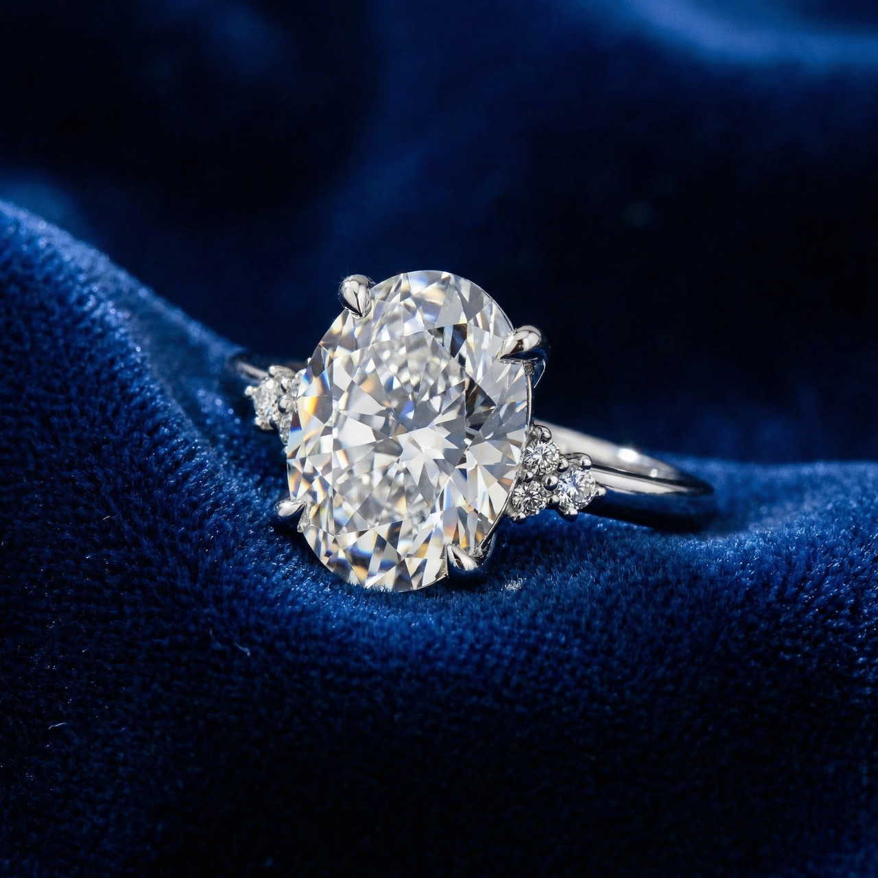 3 1/10Ct Oval Carlie Diamond Engagement Ring 14k Gold or Platinum Lab Grown (F-G, VS)