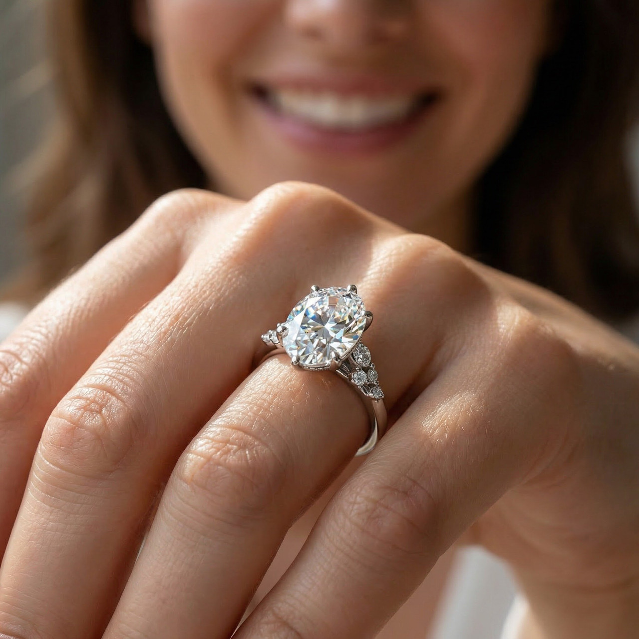 3 1/10Ct Doris Oval Diamond Engagement Ring 14k Gold Lab Grown (F-G, VS)