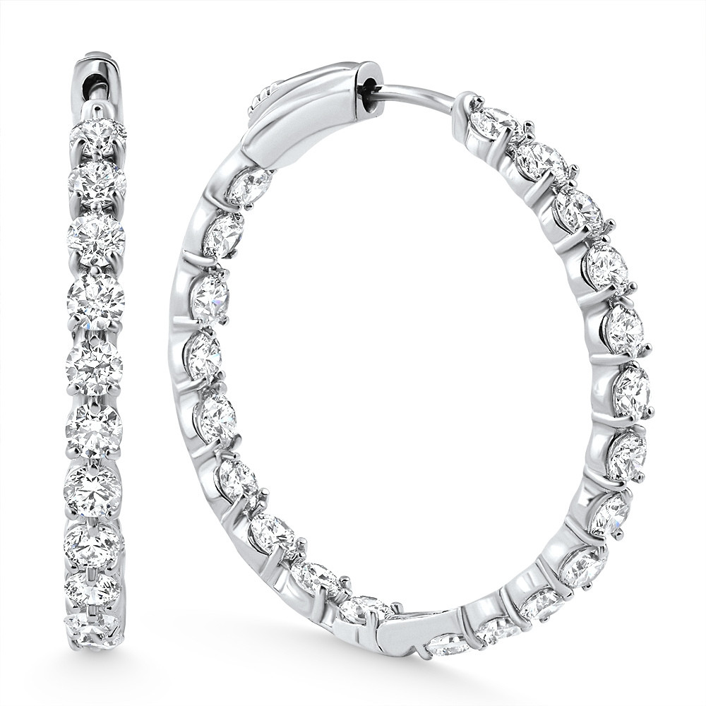 4 1/2Ct Diamond Inside Outside Hoops Gold Women's Earrings Lab Grown 1.25" Tall (E-F, VS)