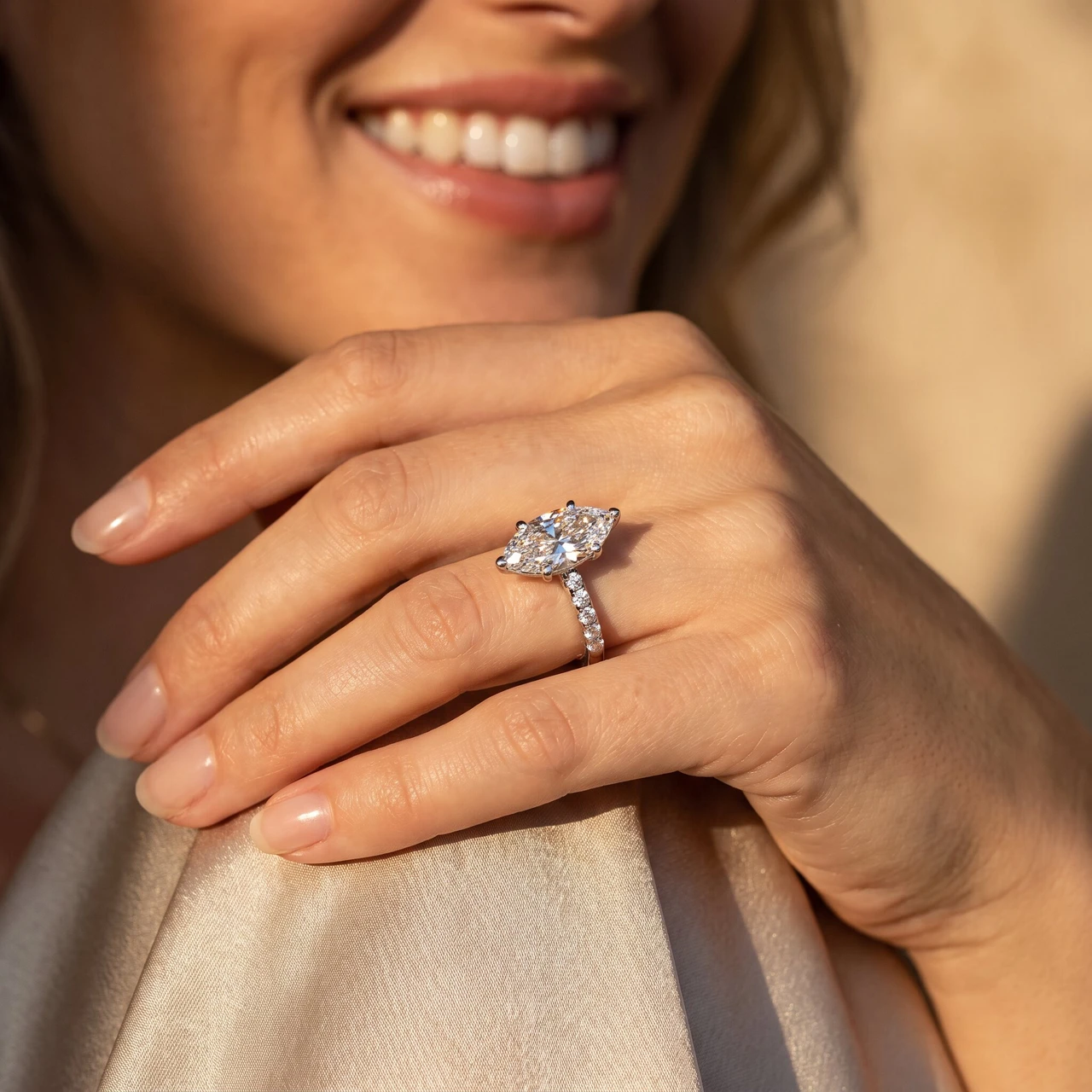 Certified 3.40Ct Marquise Diamond Engagement Ring 14k Gold Lab Grown (F-G, VS)
