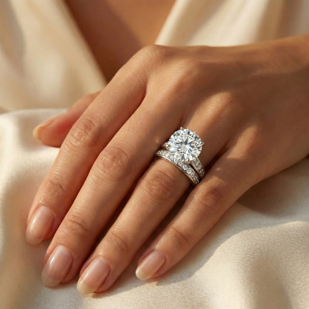 Certified 6Ct Sharon Diamond Engagement Wedding Ring Set Gold Lab Grown (E-F, VS)