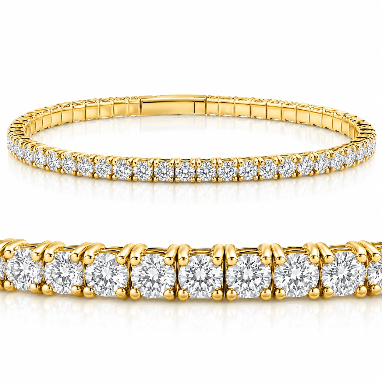 4Ct Diamond Flexible Oval Bangle Women's Bracelet 14k Yellow Gold Lab Grown (F-G, VS)