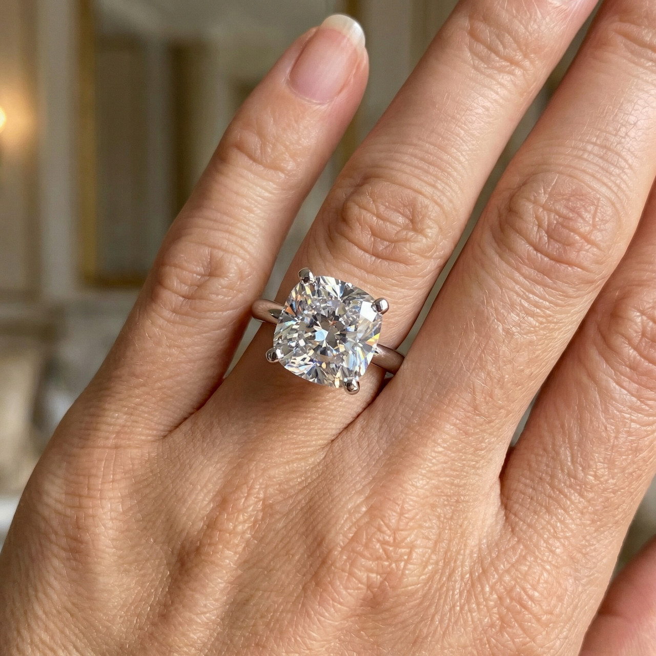 Certified 5Ct Cushion Diamond Square Engagement Ring Lab Grown Solitaire (F-G, VS)