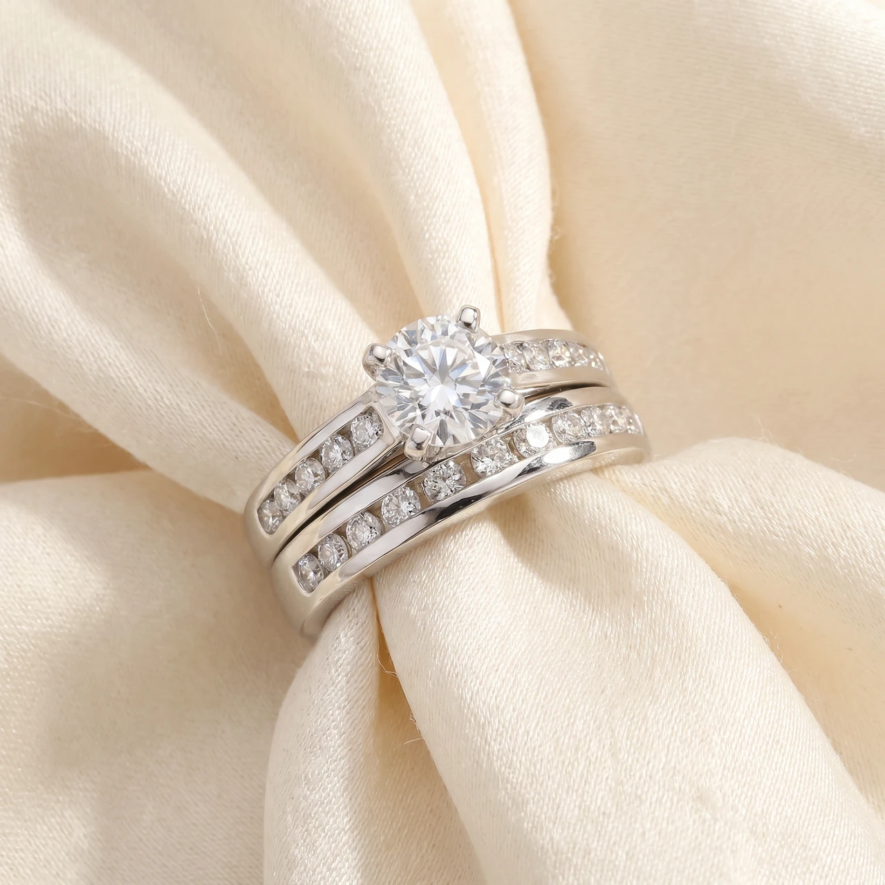 Certified 3Ct TW Diamond Engagement Wedding Ring Set 14k White Gold Lab Grown (G-H, VS2-SI1)