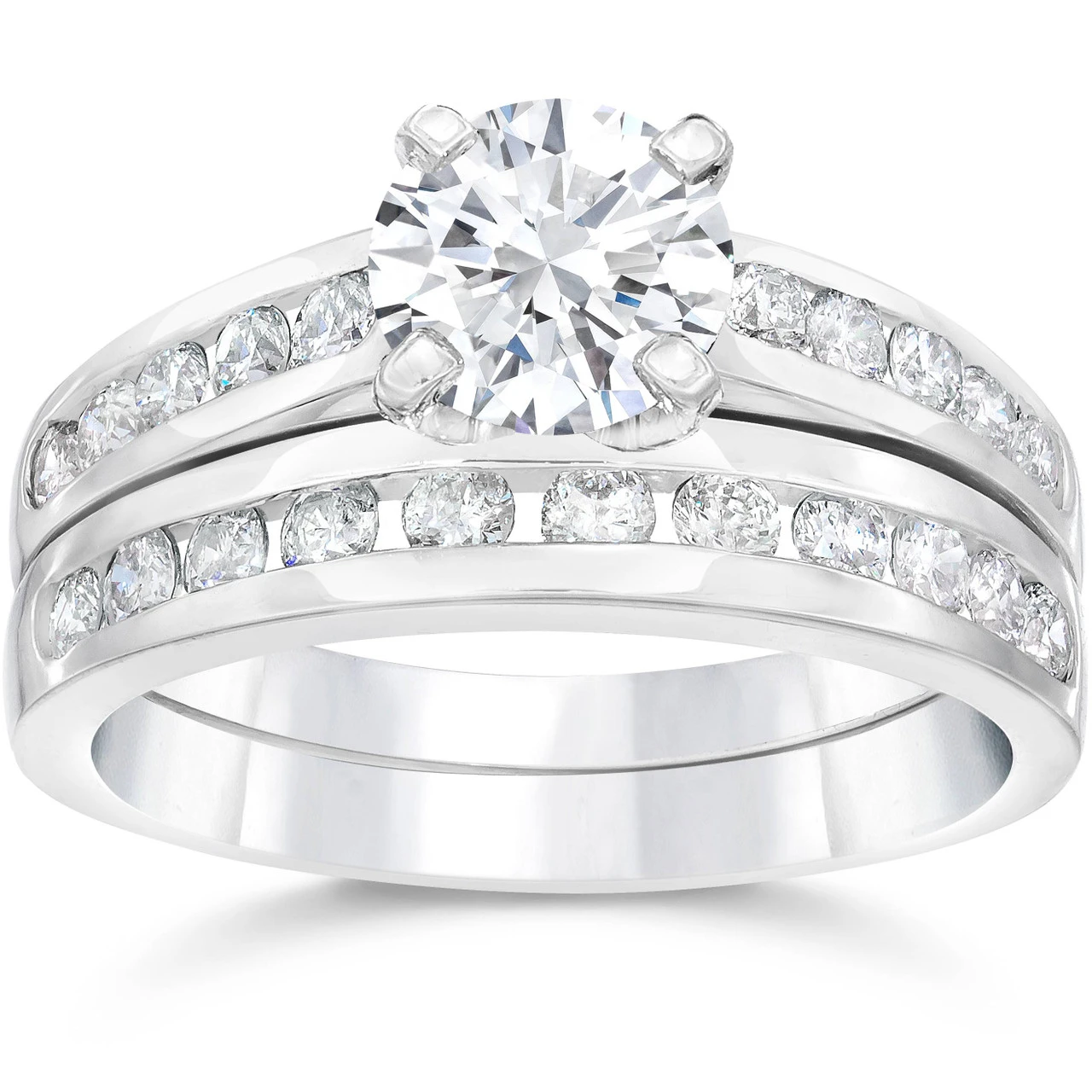Certified 3Ct TW Diamond Engagement Wedding Ring Set 14k White Gold Lab Grown (G-H, VS2-SI1)