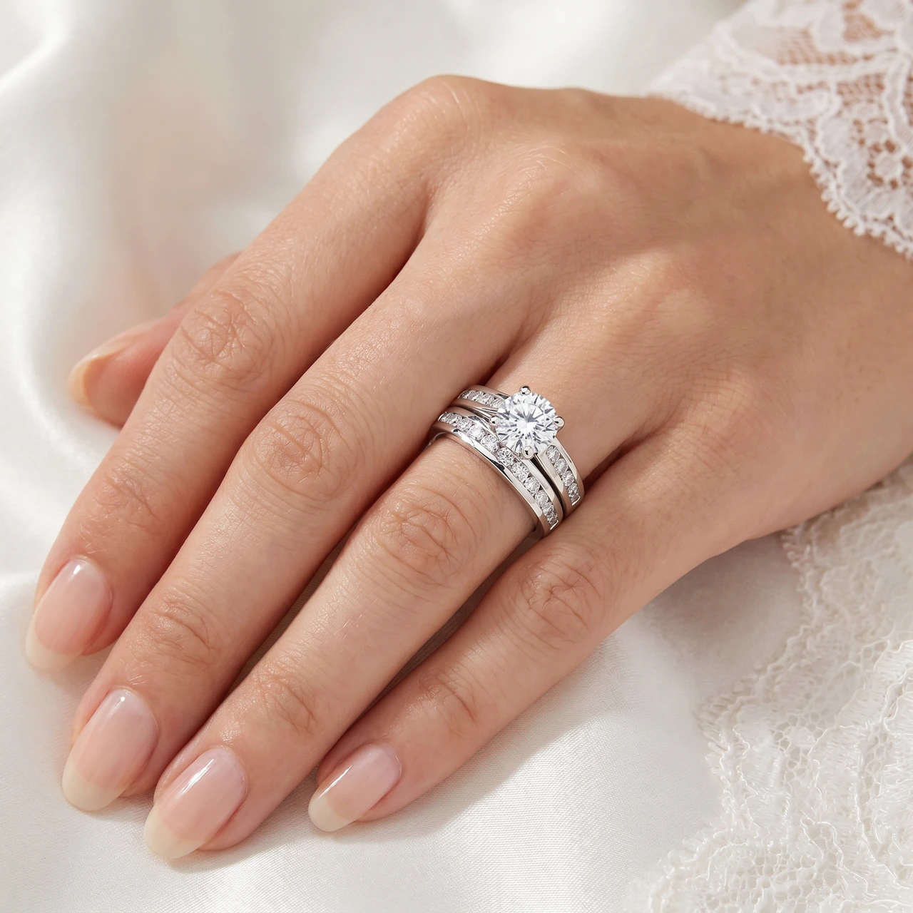 Certified 3Ct TW Diamond Engagement Wedding Ring Set 14k White Gold Lab Grown (G-H, VS2-SI1)