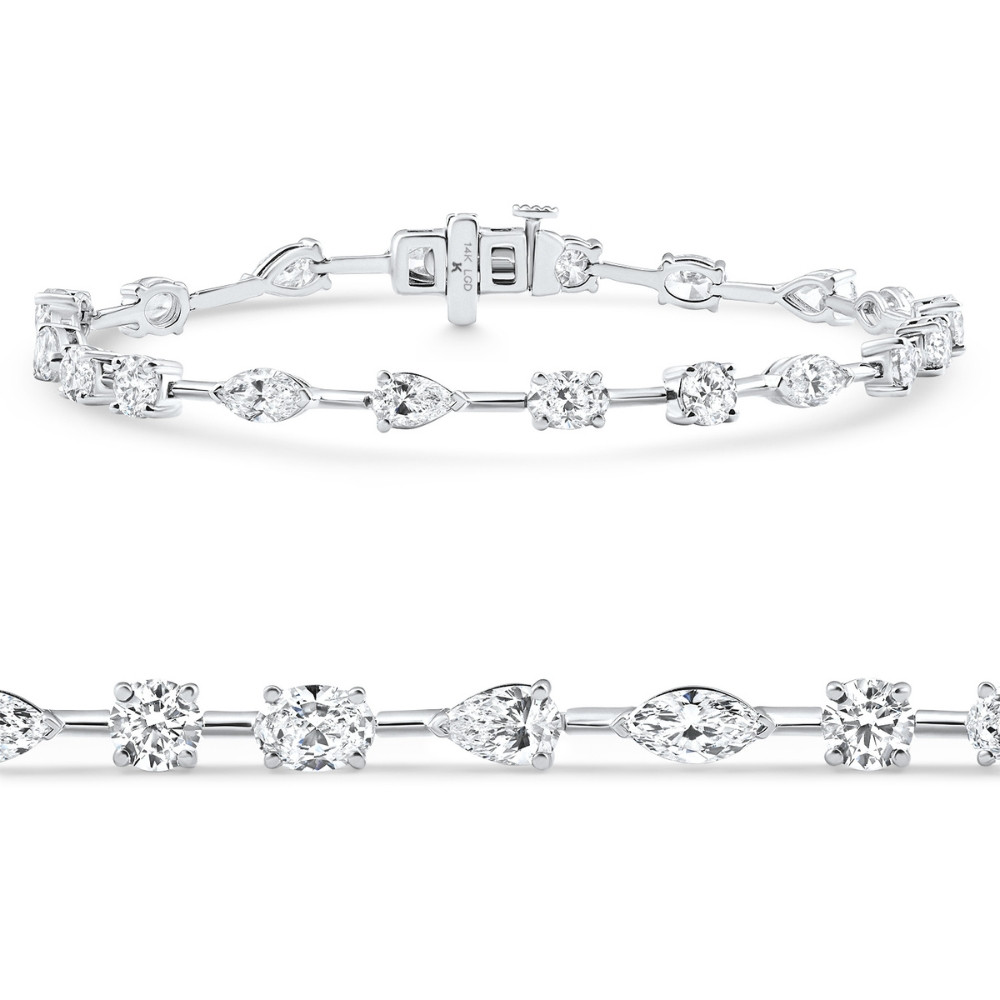 8Ct Mixed Cut Diamond Tennis Bracelet 7" 14k White Gold Lab Grown (E-F, VS)