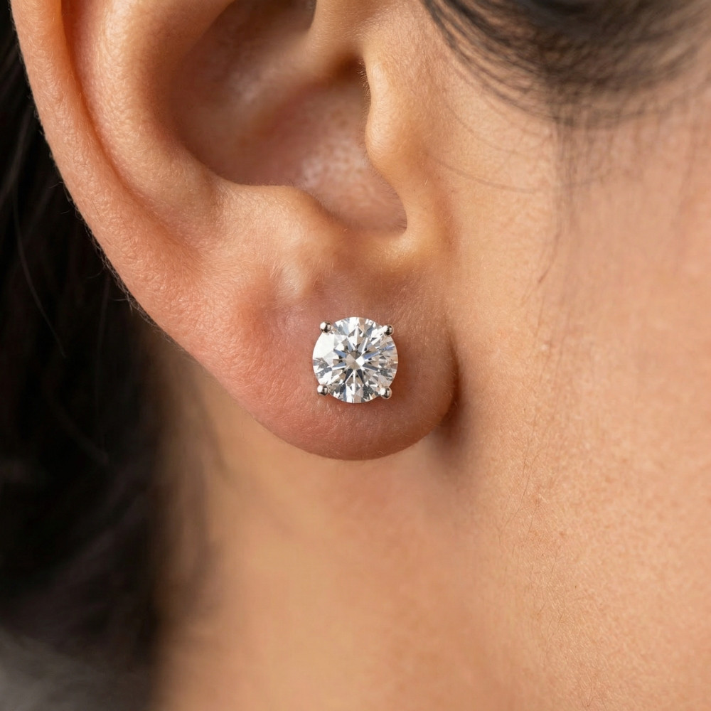 Certified 2.00Ct TW Diamond Studs Screw Back 14k White Gold Lab Grown (G-H, SI)