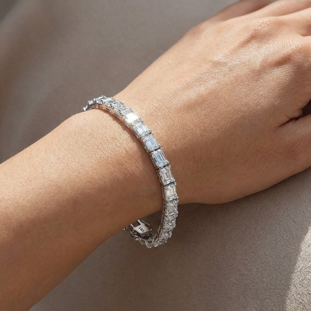 26Ct Emerald Cut Diamond East West Tennis Bracelet 14k Gold Lab Grown 7" (F-G, VS)