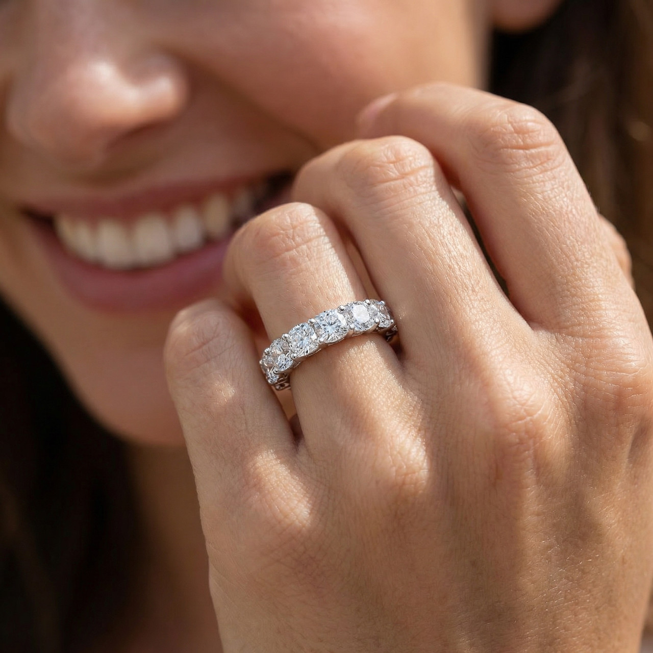 12Ct Cushion Cut Diamond Eternity Ring 14k Gold Wedding Band Lab Grown (E-F, VS)