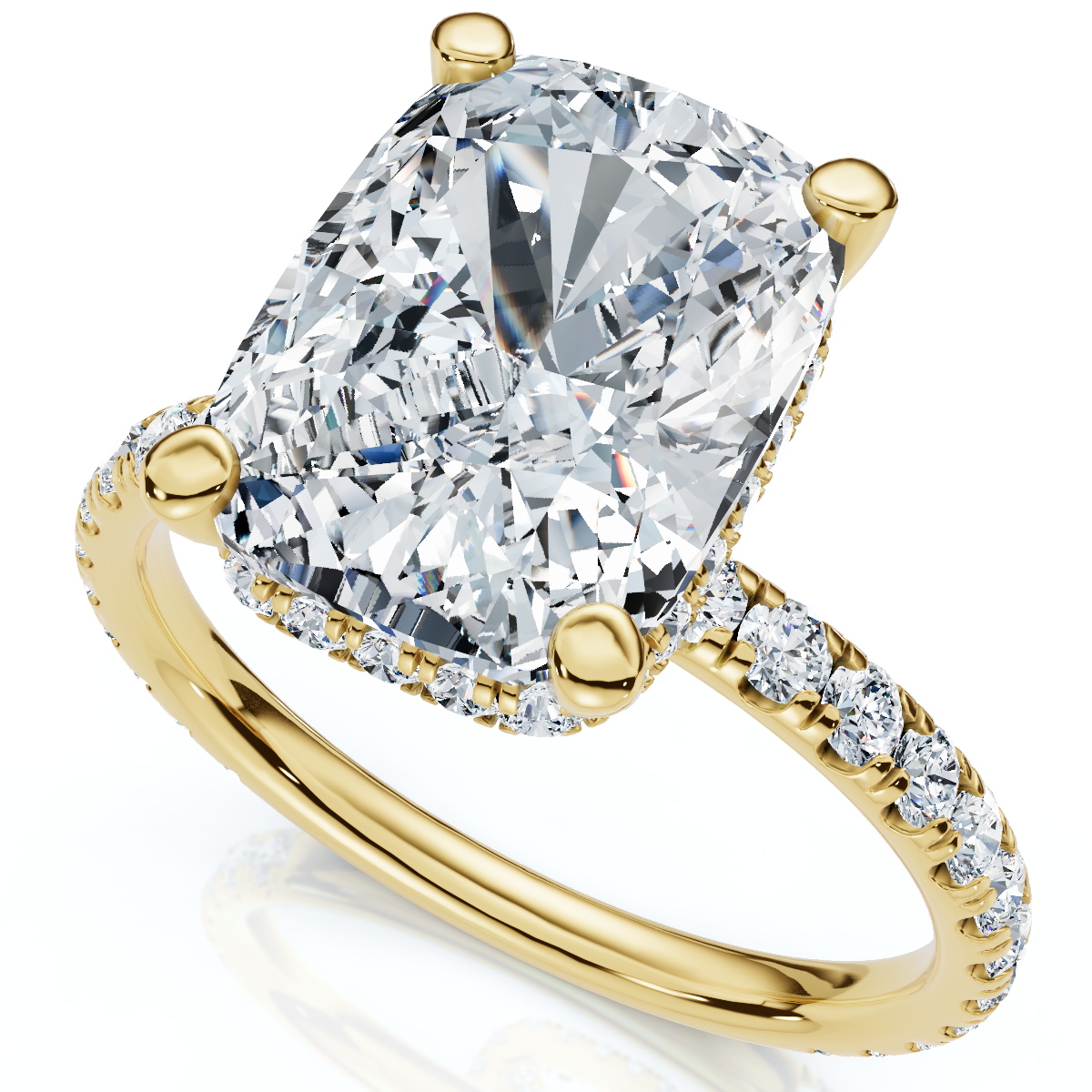 Certified 3 1/2Ct Cushion Hidden Halo Diamond Engagement Ring 14k Gold Lab Grown (F-G, VS)