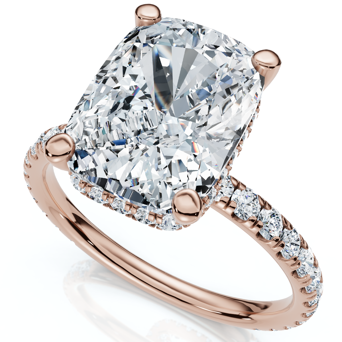 Certified 3 1/2Ct Cushion Hidden Halo Diamond Engagement Ring 14k Gold Lab Grown (F-G, VS)