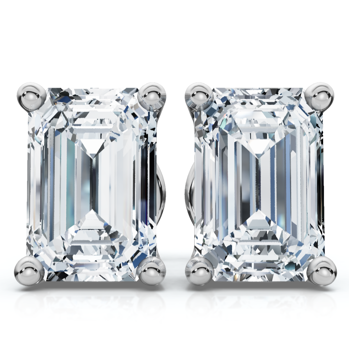Emerald Cut Diamond Prong Studs 14k Gold Lab Grown (E-F, VS)