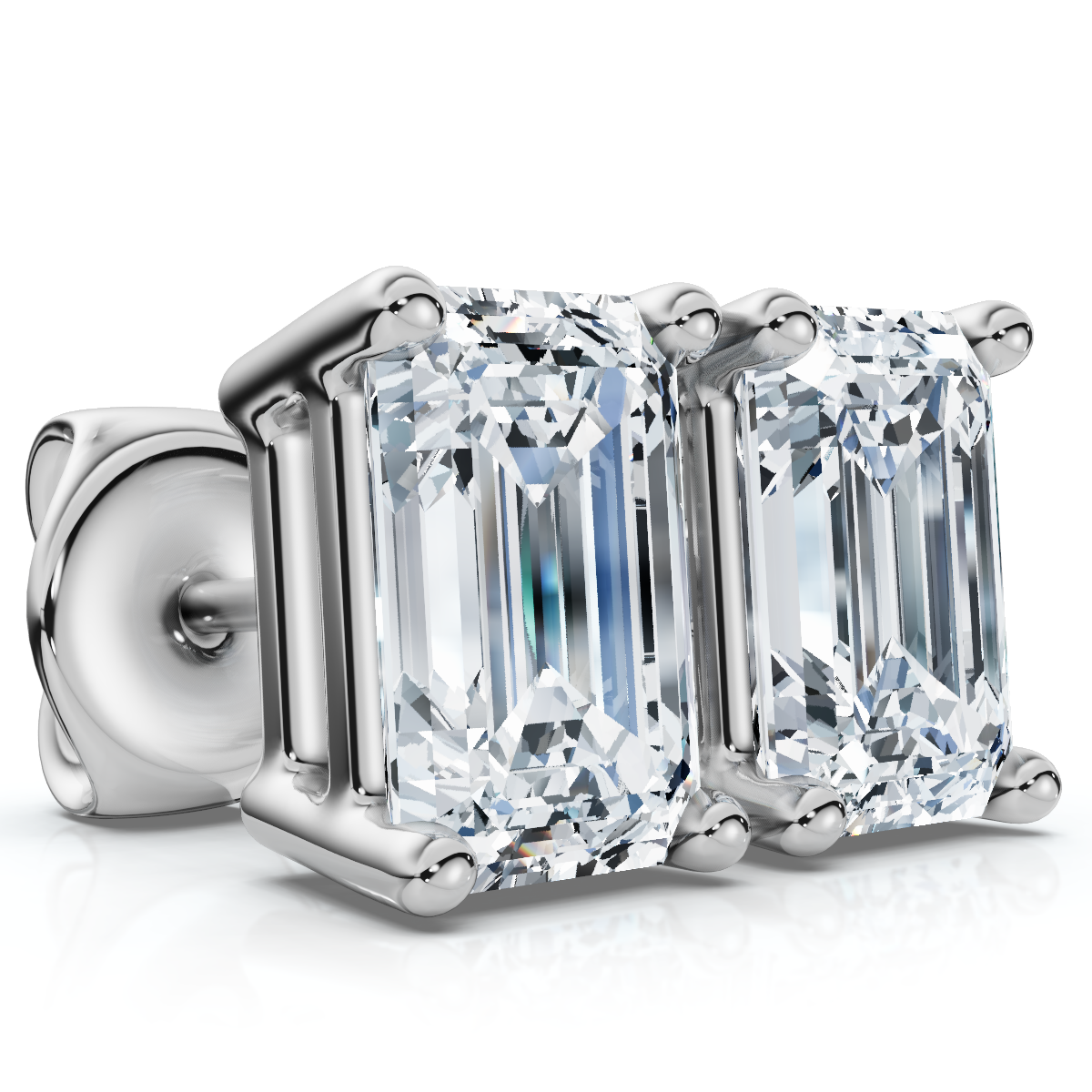 Emerald Cut Diamond Prong Studs 14k Gold Lab Grown (E-F, VS)