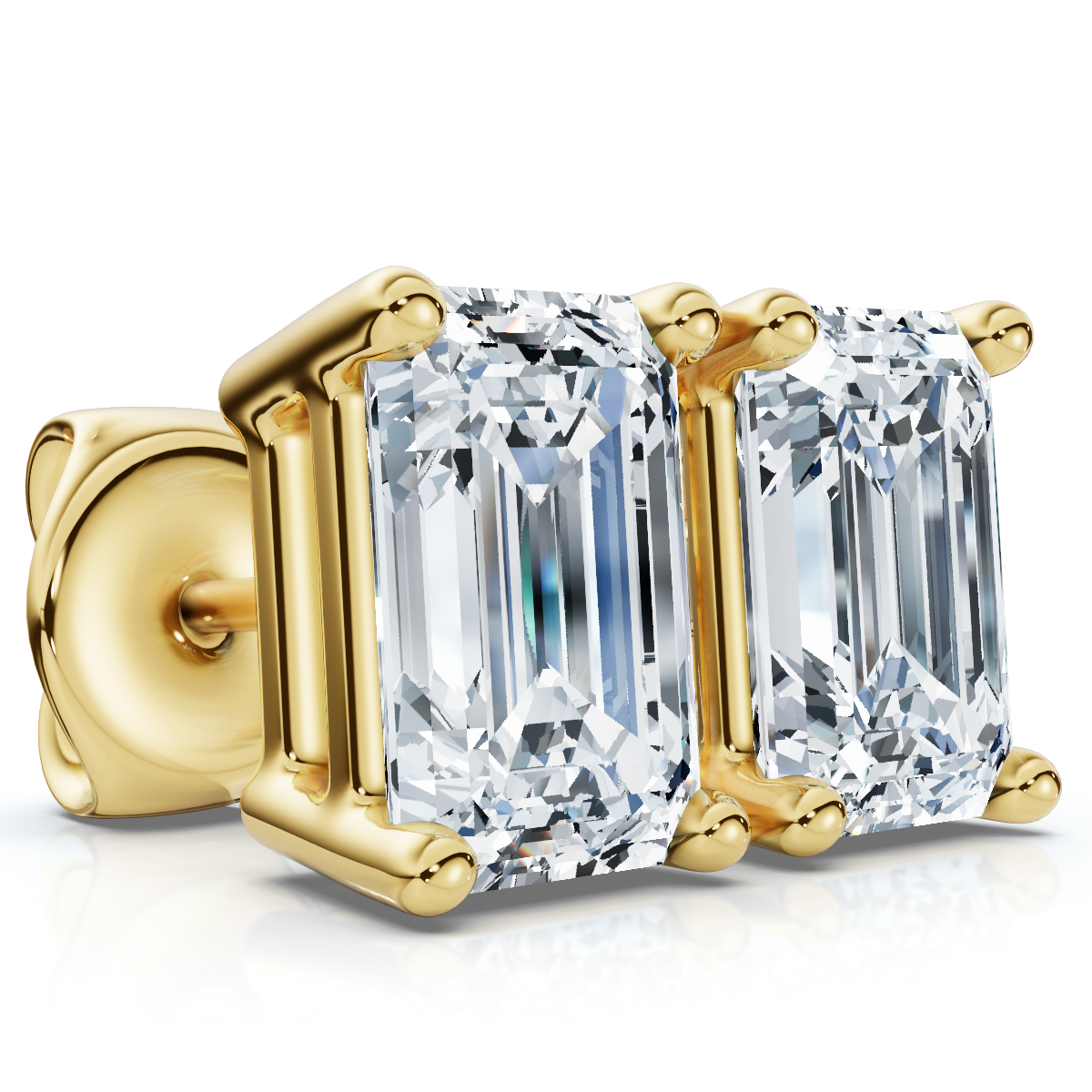 Emerald Cut Diamond Prong Studs 14k Gold Lab Grown (E-F, VS)