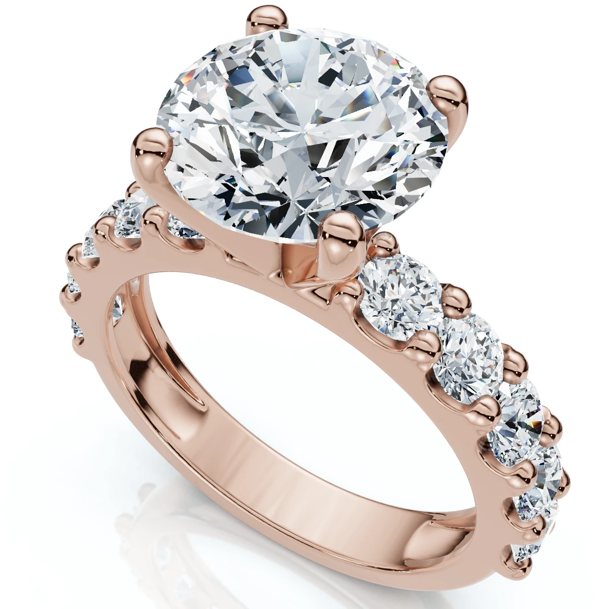 Certified 4Ct Round Cut Diamond Accent Engagement Ring 14k Gold Lab Grown (F-G, VS)