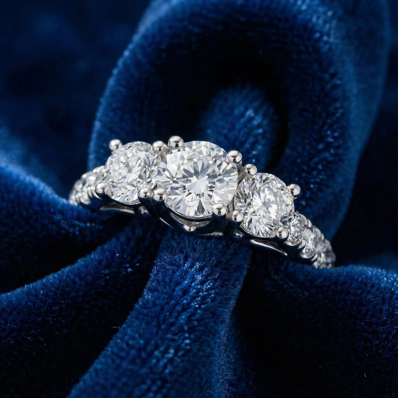 1 1/4Ct Three Stone Diamond Engagement Ring 14k Gold or Platinum Lab Grown (F-G, VS)