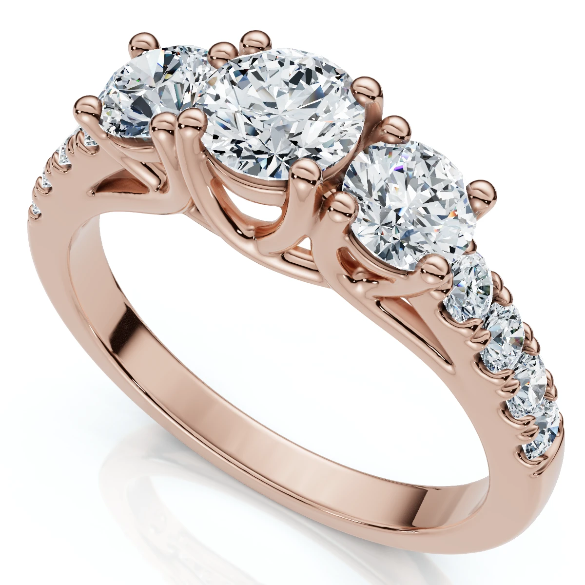 1 1/4Ct Three Stone Diamond Engagement Ring 14k Gold or Platinum Lab Grown (F-G, VS)