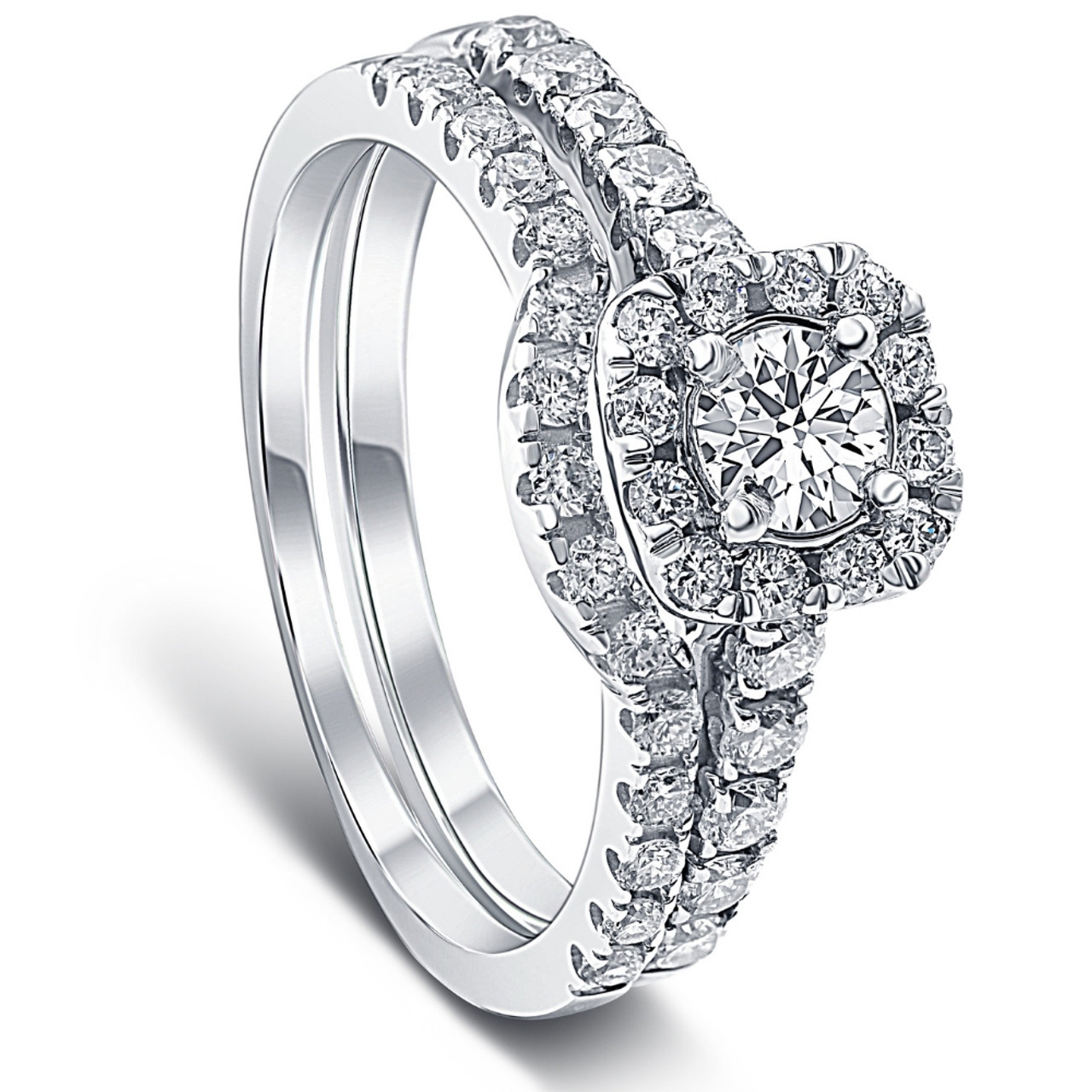 1 1 4ct Cushion Halo Diamond Engagement Matching Wedding Ring Set