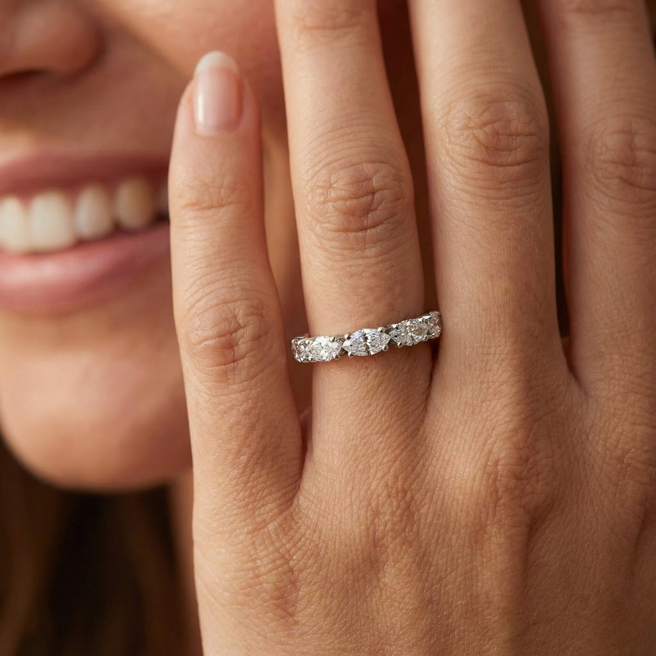 3/4Ct Marquise East To West Diamond Eternity Ring 14k Gold Lab Grown (E-F, VS)