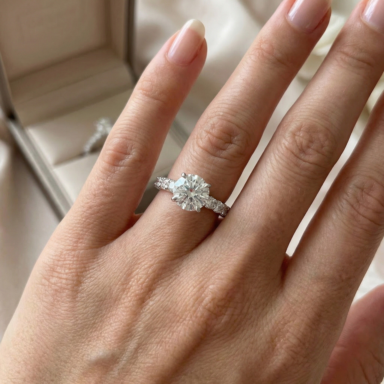 1Ct Pave Cathedral Diamond Engagement Ring 14k Gold Lab Grown (F-G, VS)