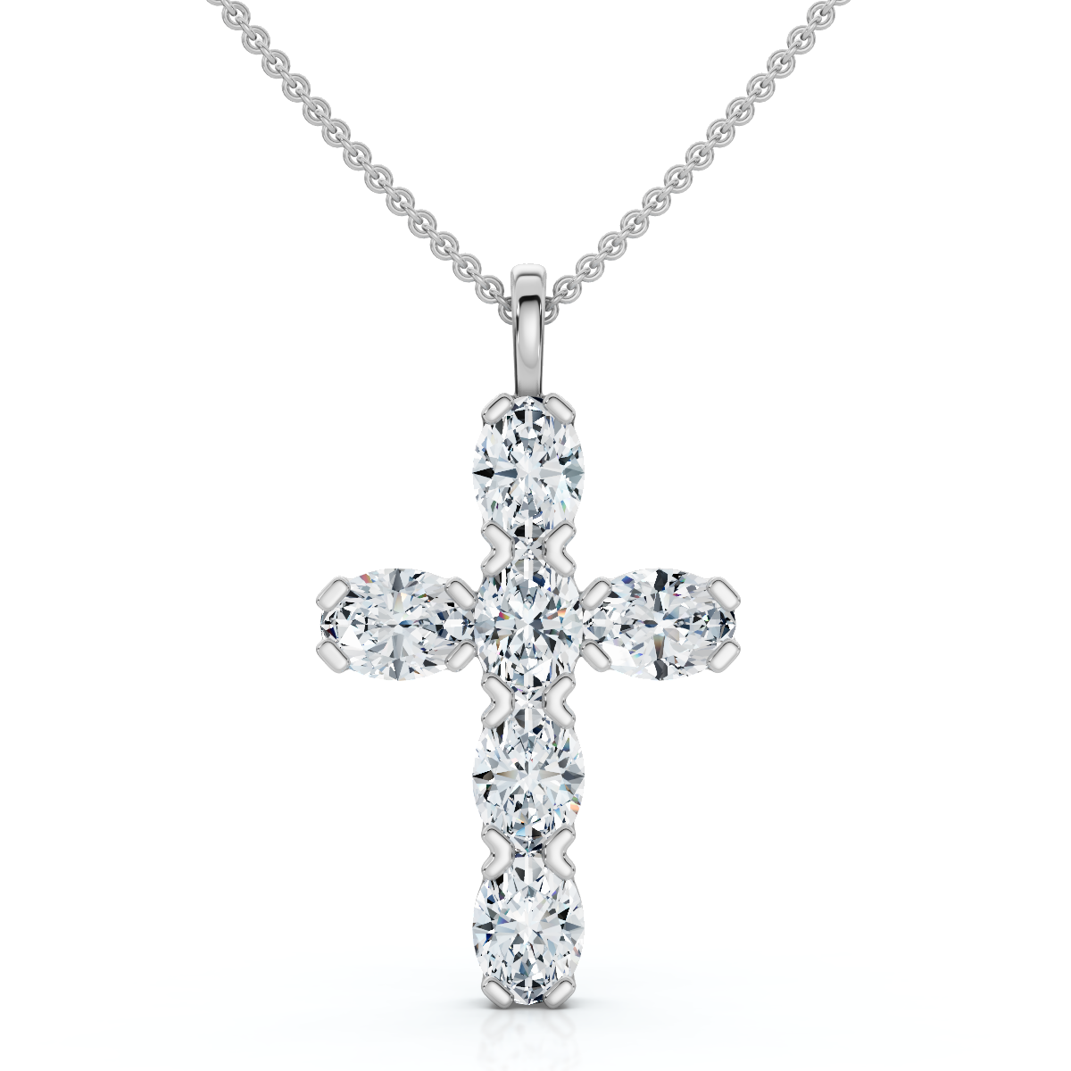 3/4Ct Oval Diamond Cross 14k Gold 18" Necklace 3/4" Tall (F-G, VS)