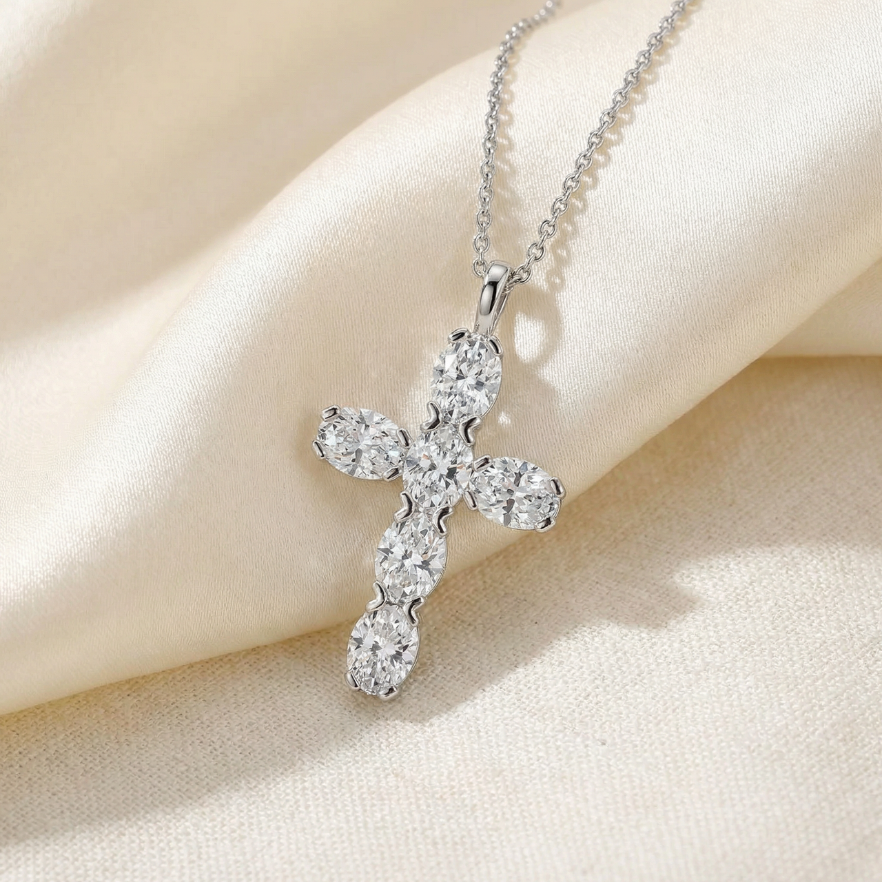 3/4Ct Oval Diamond Cross 14k Gold 18" Necklace 3/4" Tall (F-G, VS)