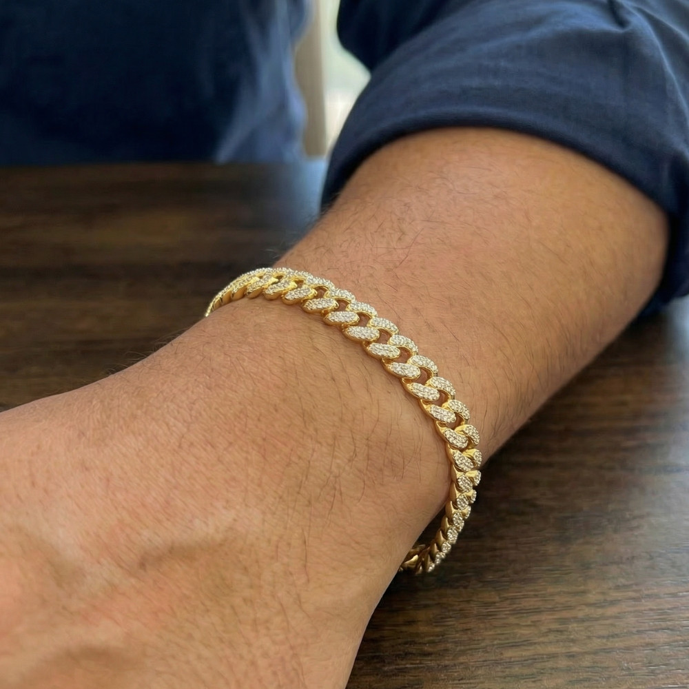 4.42Ct Men's Diamond Cuban 8.5" Bracelet 10k Yellow Gold Heavy 26 Grams 9.6mm (K-L, I2-I3)