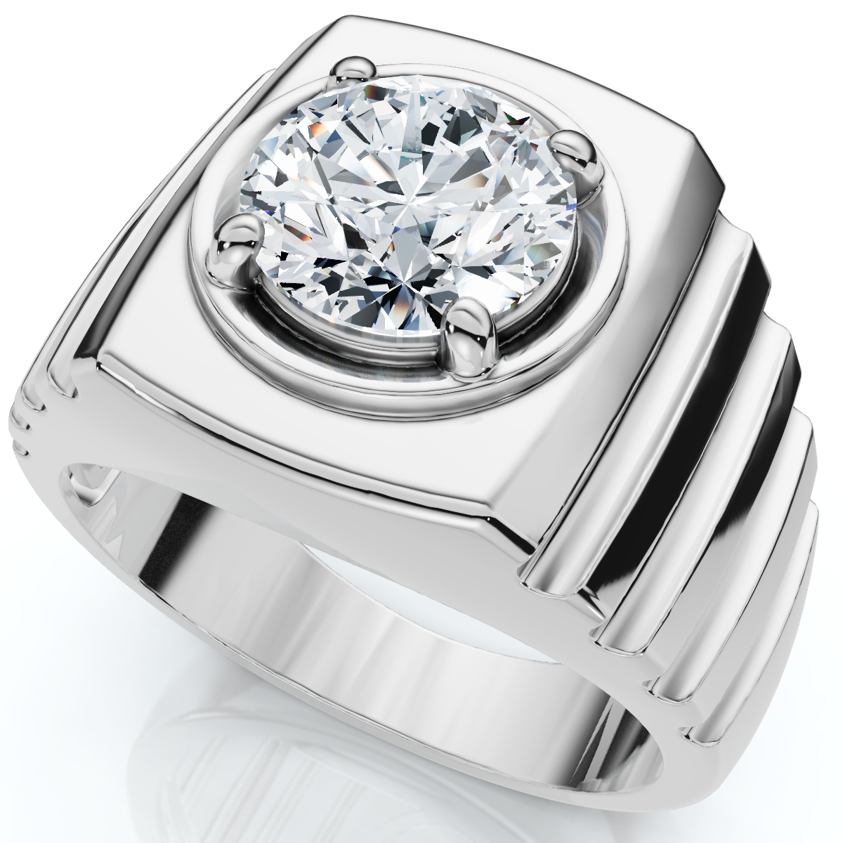 Men's 2Ct Certified Ridged Solitaire Ring Gold Lab Grown (F-G, VS)