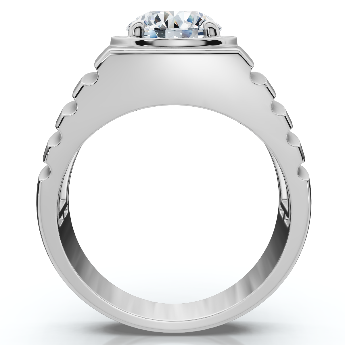 Men's 2Ct Certified Ridged Solitaire Ring Gold Lab Grown (F-G, VS)
