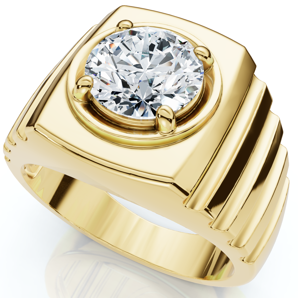 Men's 2Ct Certified Ridged Solitaire Ring Gold Lab Grown (F-G, VS)