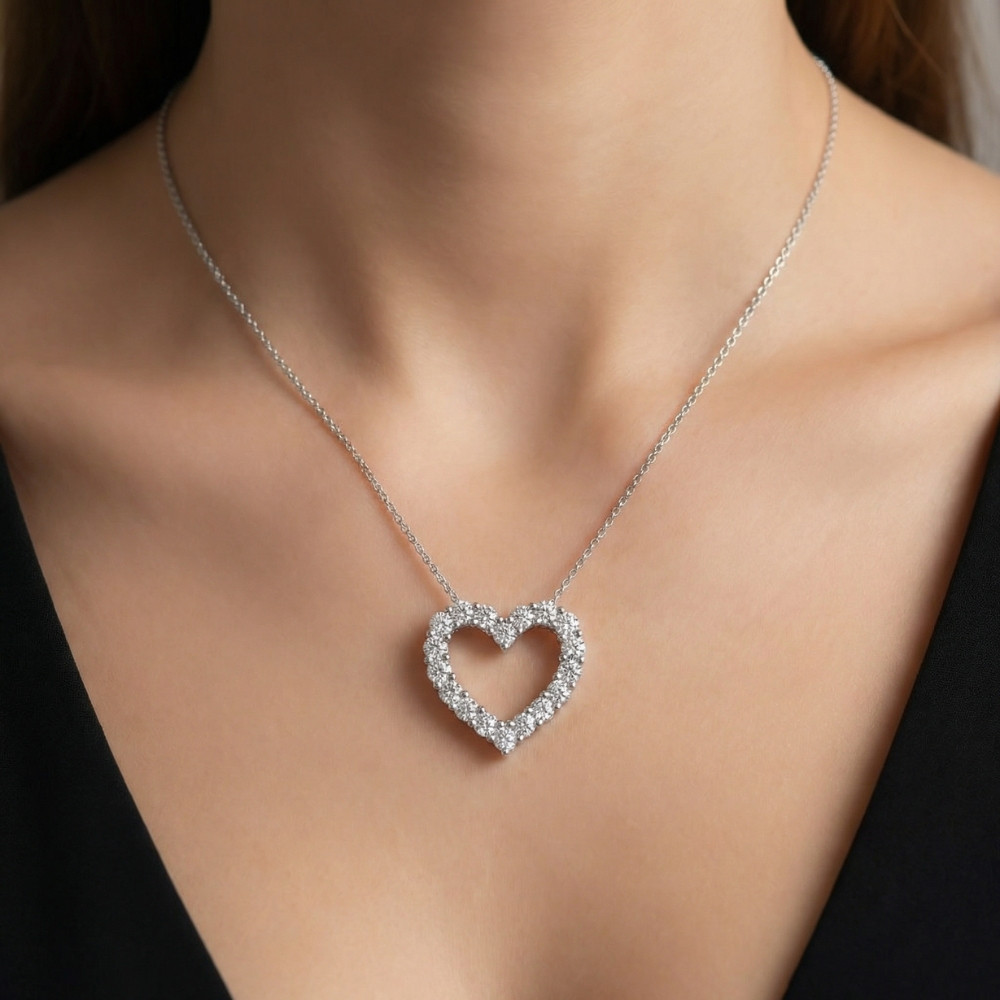 3Ct Diamond Heart Pendant 14k Gold Lab Grown 1" Tall 18" Necklace (F-G, VS)