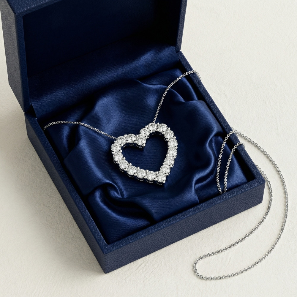 3Ct Diamond Heart Pendant 14k Gold Lab Grown 1" Tall 18" Necklace (F-G, VS)