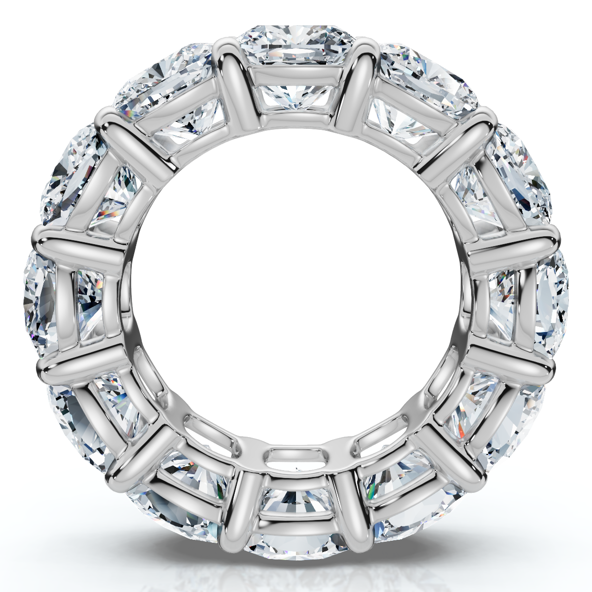 12Ct Cushion Cut Diamond Eternity Ring 14k Gold Basket Wedding Band Lab Grown (E-F, VS)