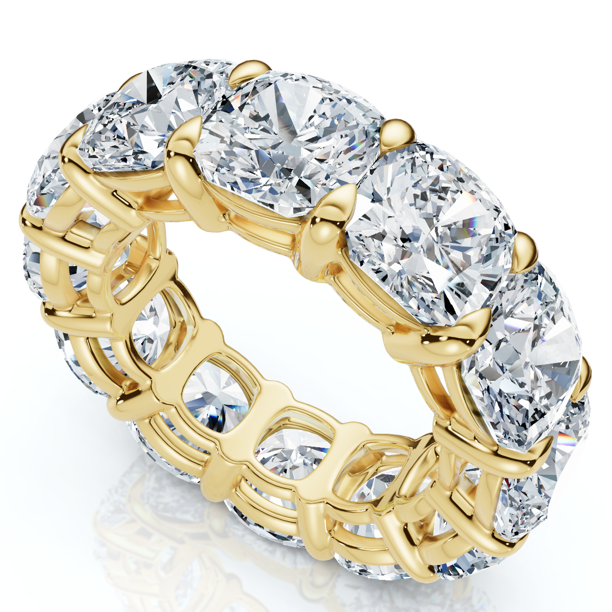 12Ct Cushion Cut Diamond Eternity Ring 14k Gold Basket Wedding Band Lab Grown (E-F, VS)