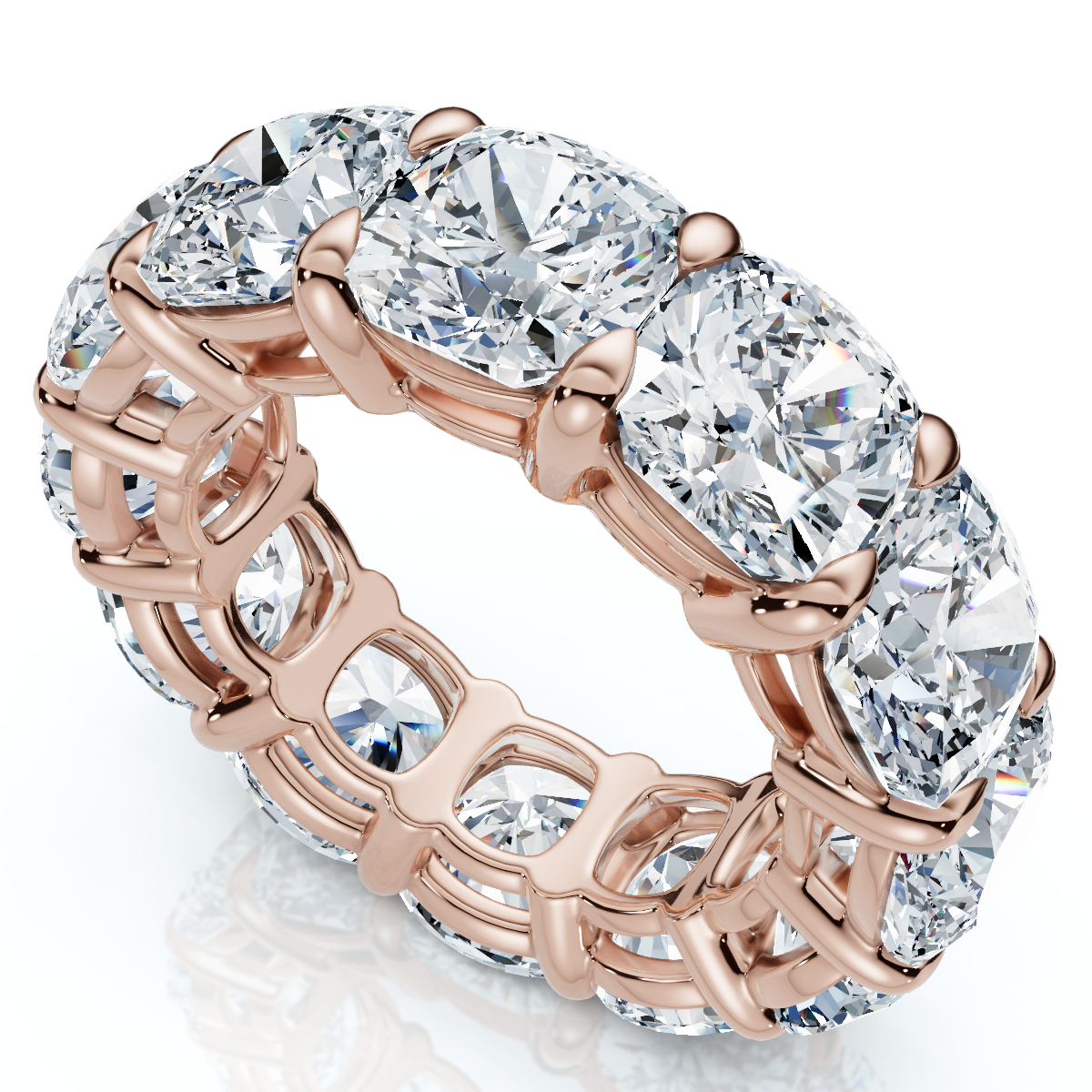 12Ct Cushion Cut Diamond Eternity Ring 14k Gold Basket Wedding Band Lab Grown (E-F, VS)