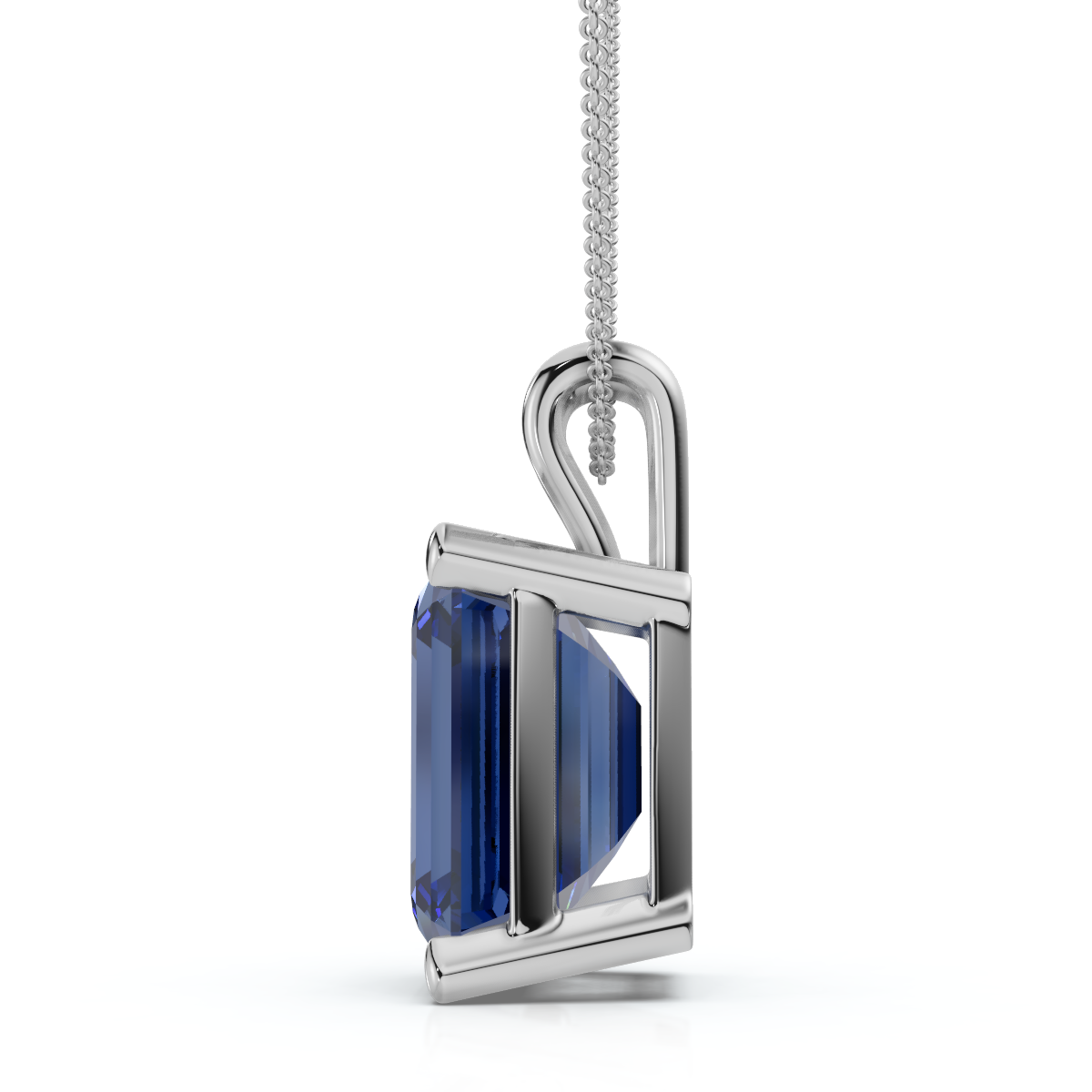 8Ct Emerald Cut Blue Sapphire Pendant 14k Gold 18" Necklace 1/2" Tall Lab Grown