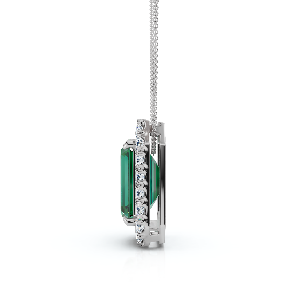 7 1/2Ct Emerald & Diamond Pendant Gold 3/4" Tall 18" Necklace (F-G, VS)
